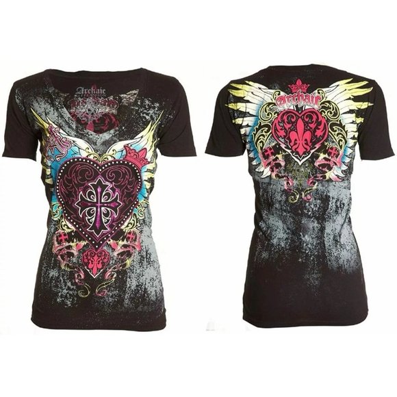 Affliction Tops - Archaic Affliction Women's T-Shirt DARLING Tattoo Biker Black